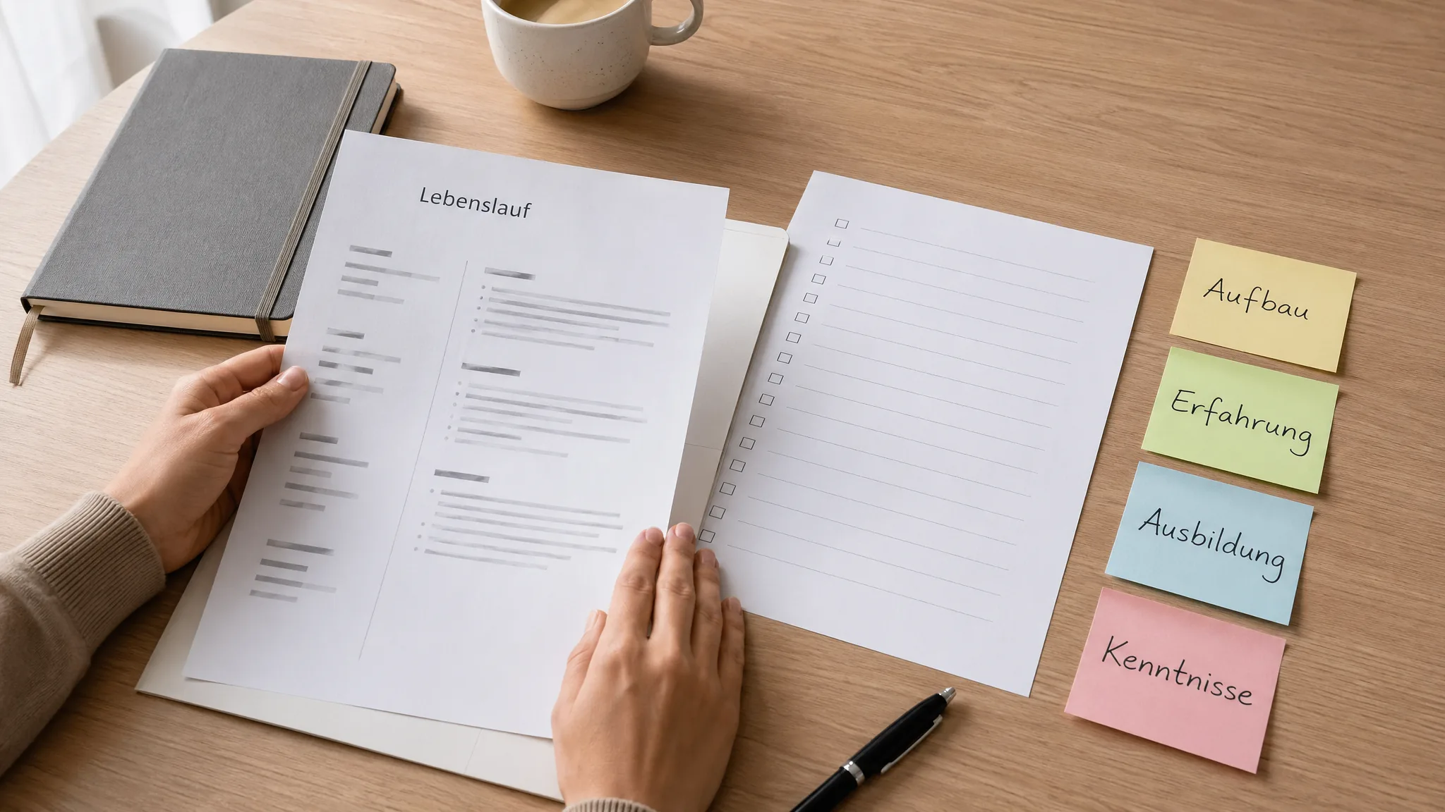 Lebenslauf schreiben mit klarer Struktur und Bewerbungsunterlagen.