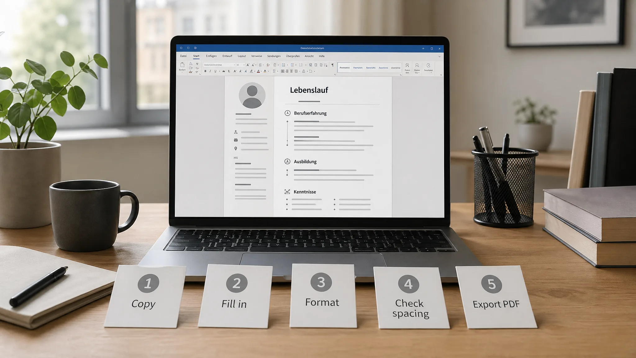Kostenlose Word-Lebenslauf-Vorlage Schritt für Schritt bearbeiten.